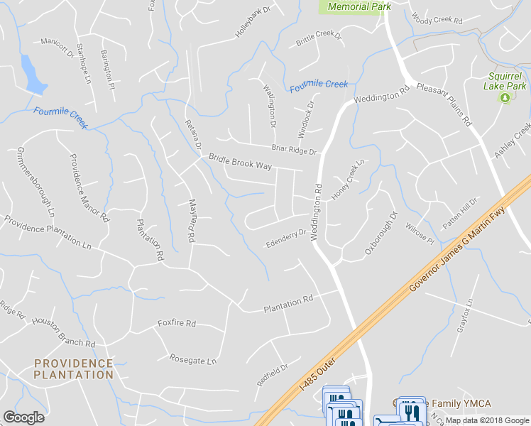 map of restaurants, bars, coffee shops, grocery stores, and more near 6609 Augustine Way in Charlotte