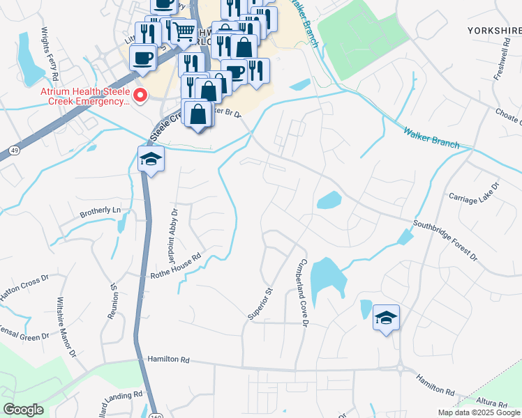 map of restaurants, bars, coffee shops, grocery stores, and more near 13526 Pontchatrain Avenue in Charlotte