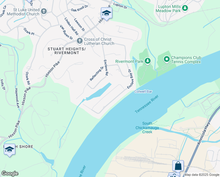 map of restaurants, bars, coffee shops, grocery stores, and more near 1394 Quiet Pond Dr in Chattanooga