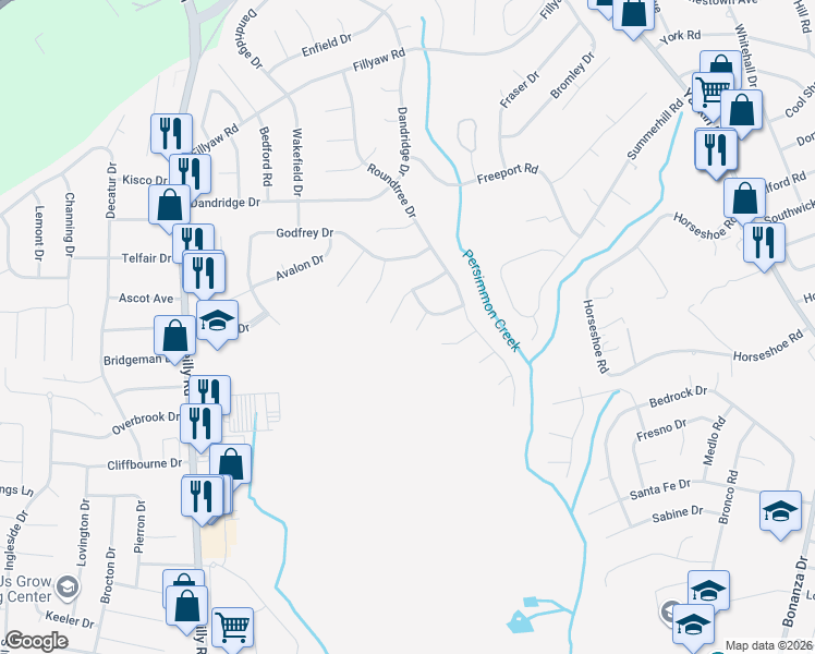 map of restaurants, bars, coffee shops, grocery stores, and more near 1012 Castlebay Court in Fayetteville