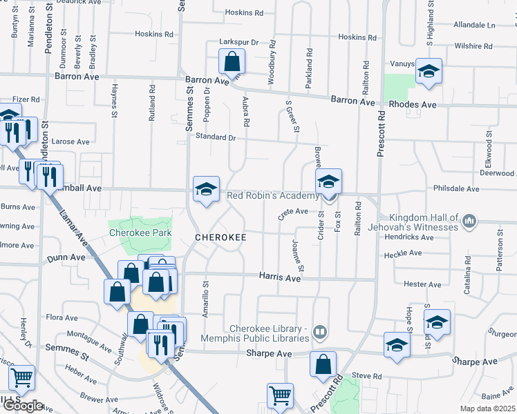 map of restaurants, bars, coffee shops, grocery stores, and more near 1379 Catherine Street in Memphis
