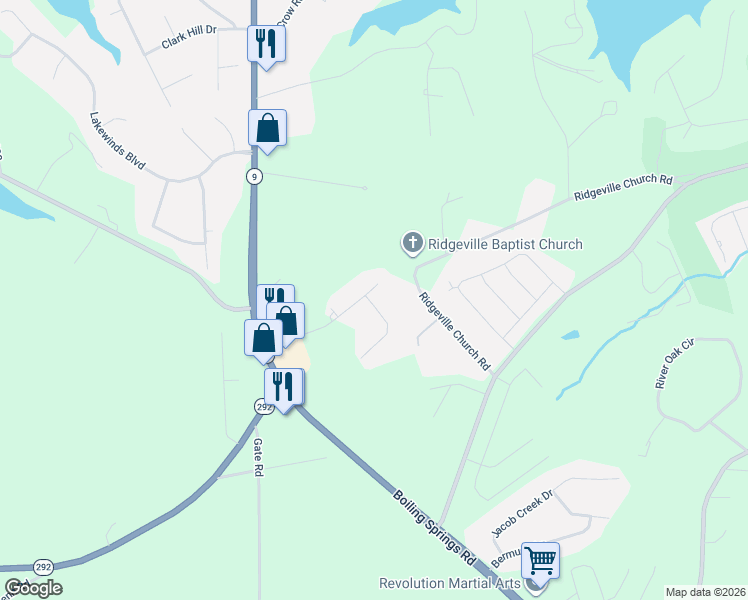 map of restaurants, bars, coffee shops, grocery stores, and more near 192 Victoria Drive in Inman
