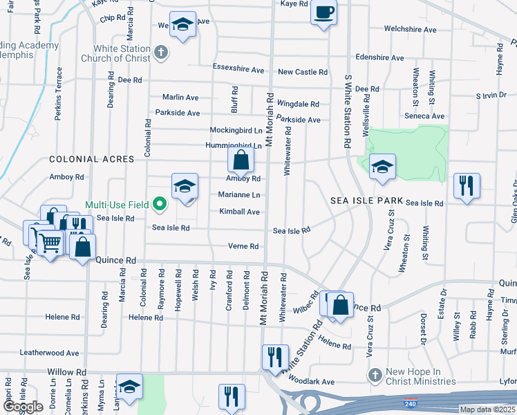 map of restaurants, bars, coffee shops, grocery stores, and more near 4968 Kimball Avenue in Memphis