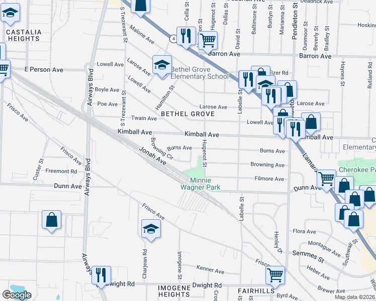 map of restaurants, bars, coffee shops, grocery stores, and more near 2519 Burns Avenue in Memphis
