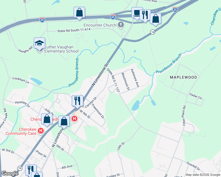 map of restaurants, bars, coffee shops, grocery stores, and more near 400 Bonner Lake Road in Gaffney