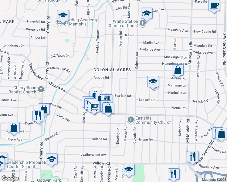 map of restaurants, bars, coffee shops, grocery stores, and more near in Memphis