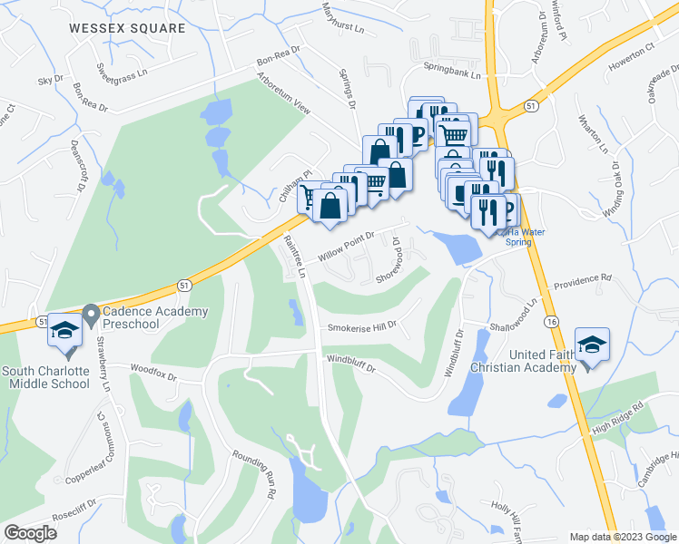 map of restaurants, bars, coffee shops, grocery stores, and more near in Charlotte