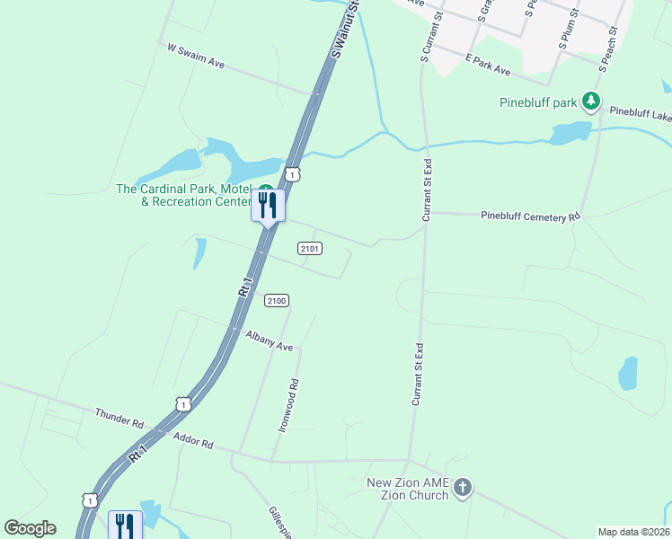 map of restaurants, bars, coffee shops, grocery stores, and more near 150 State Road 2101 in Pinebluff