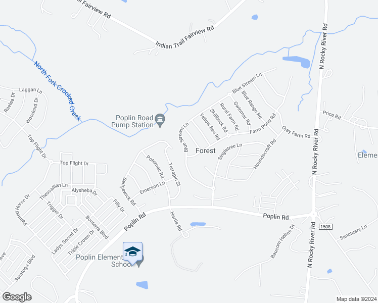 map of restaurants, bars, coffee shops, grocery stores, and more near 2004 Blue Stream Lane in Indian Trail