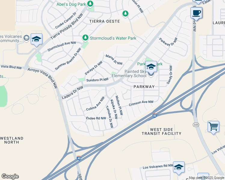 map of restaurants, bars, coffee shops, grocery stores, and more near 983 Molten Place Northwest in Albuquerque