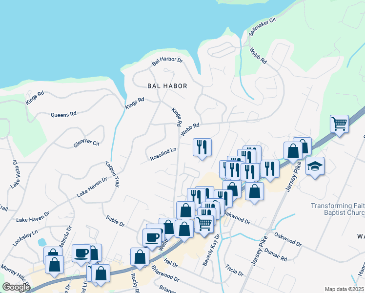 map of restaurants, bars, coffee shops, grocery stores, and more near 4002 Lara Lane in Chattanooga