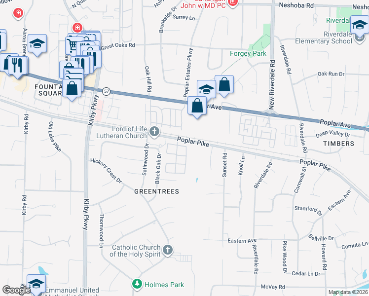 map of restaurants, bars, coffee shops, grocery stores, and more near 2016 Restington Lane in Memphis