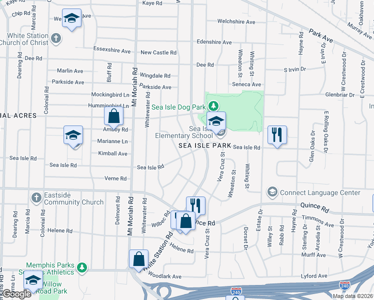 map of restaurants, bars, coffee shops, grocery stores, and more near 5141 Sea Isle Road in Memphis