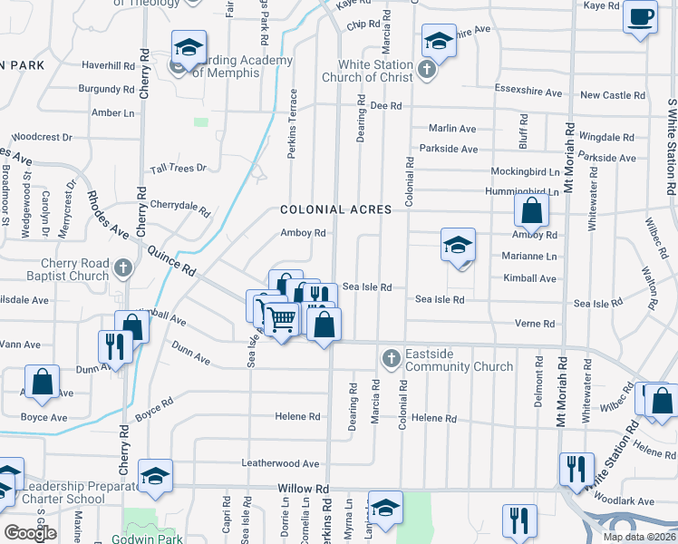 map of restaurants, bars, coffee shops, grocery stores, and more near in Memphis