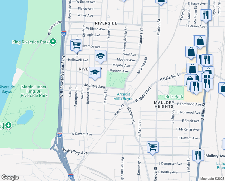 map of restaurants, bars, coffee shops, grocery stores, and more near 183 Joubert Avenue in Memphis