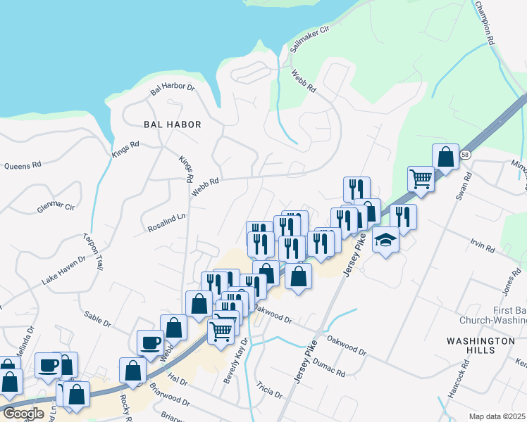 map of restaurants, bars, coffee shops, grocery stores, and more near 4055 Teakwood Drive in Chattanooga