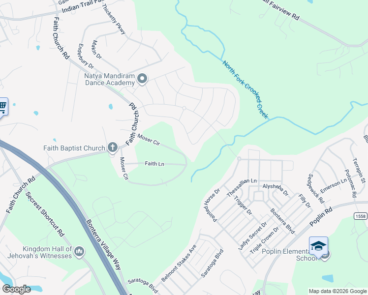 map of restaurants, bars, coffee shops, grocery stores, and more near 4208 Moser Circle in Indian Trail
