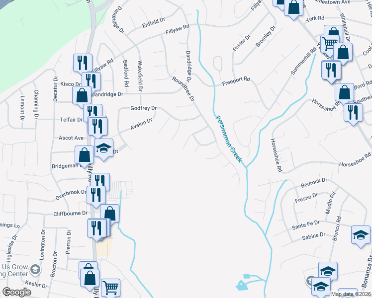 map of restaurants, bars, coffee shops, grocery stores, and more near 1012 Castlebay Court in Fayetteville