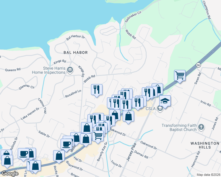 map of restaurants, bars, coffee shops, grocery stores, and more near 4050 Arbor Place Lane in Chattanooga