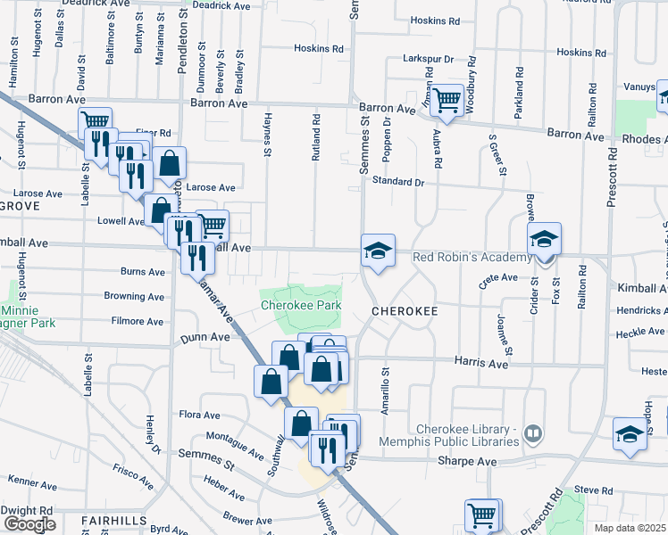 map of restaurants, bars, coffee shops, grocery stores, and more near 3000 Gulf Avenue in Memphis