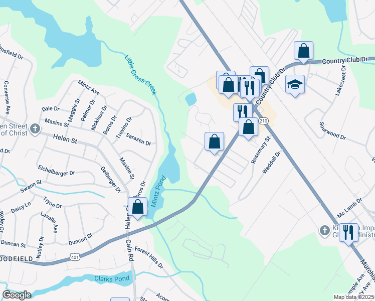 map of restaurants, bars, coffee shops, grocery stores, and more near 2502 Gary Street in Fayetteville