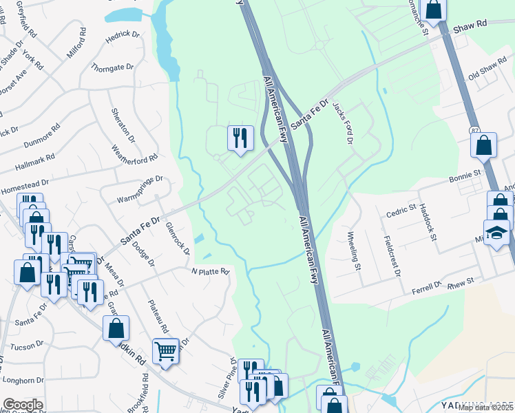 map of restaurants, bars, coffee shops, grocery stores, and more near in Fayetteville