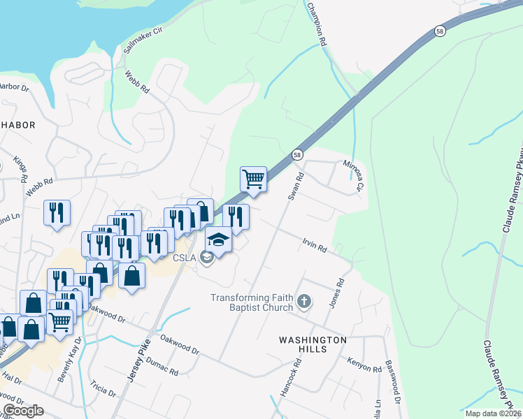 map of restaurants, bars, coffee shops, grocery stores, and more near in Chattanooga