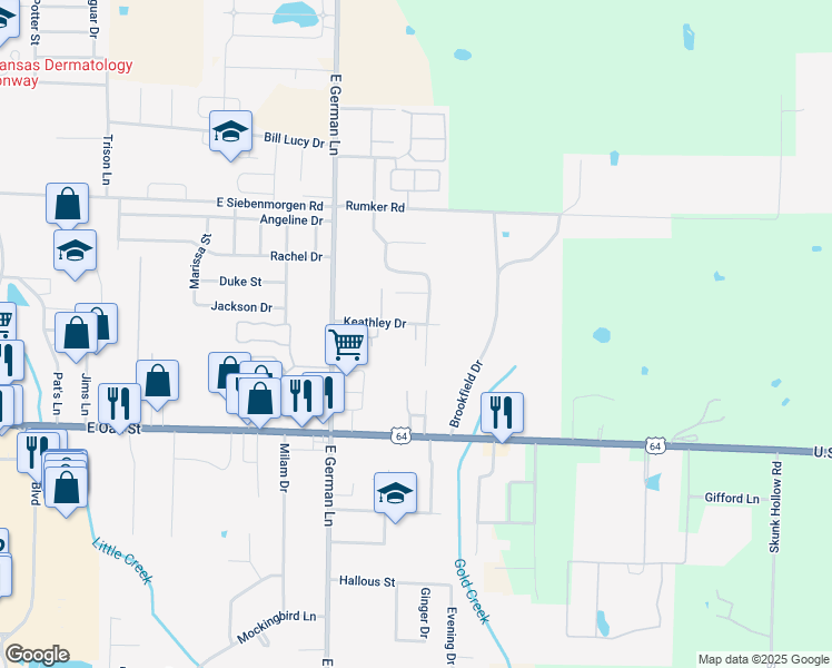 map of restaurants, bars, coffee shops, grocery stores, and more near 2061 Keathley Drive in Conway