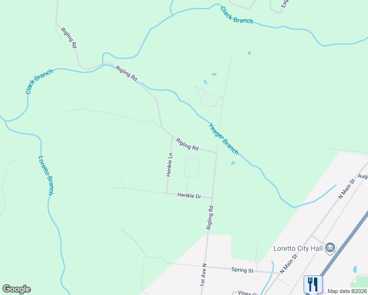 map of restaurants, bars, coffee shops, grocery stores, and more near 355-399 Rigling Road in Loretto