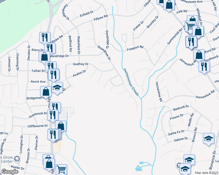 map of restaurants, bars, coffee shops, grocery stores, and more near 1008 Castlebay Court in Fayetteville