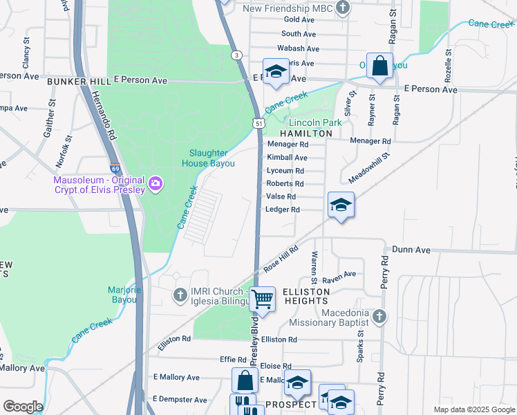 map of restaurants, bars, coffee shops, grocery stores, and more near 1870 Highway 3 in Memphis