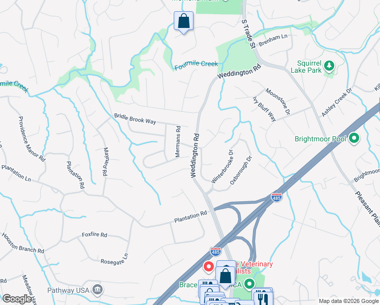 map of restaurants, bars, coffee shops, grocery stores, and more near 6941 Augustine Way in Charlotte