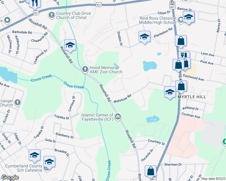 map of restaurants, bars, coffee shops, grocery stores, and more near 320 Westwater Way in Fayetteville