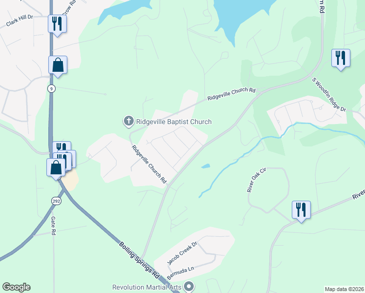 map of restaurants, bars, coffee shops, grocery stores, and more near 912 Knoll Ridge Way in Inman