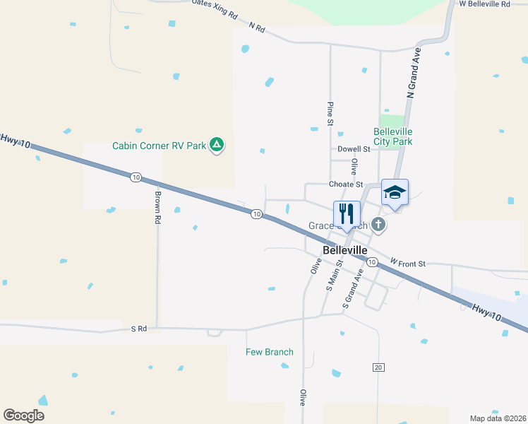 map of restaurants, bars, coffee shops, grocery stores, and more near 525 Arkansas 10 in Belleville