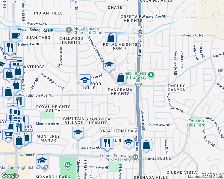 map of restaurants, bars, coffee shops, grocery stores, and more near 13101 Constitution Avenue Northeast in Albuquerque