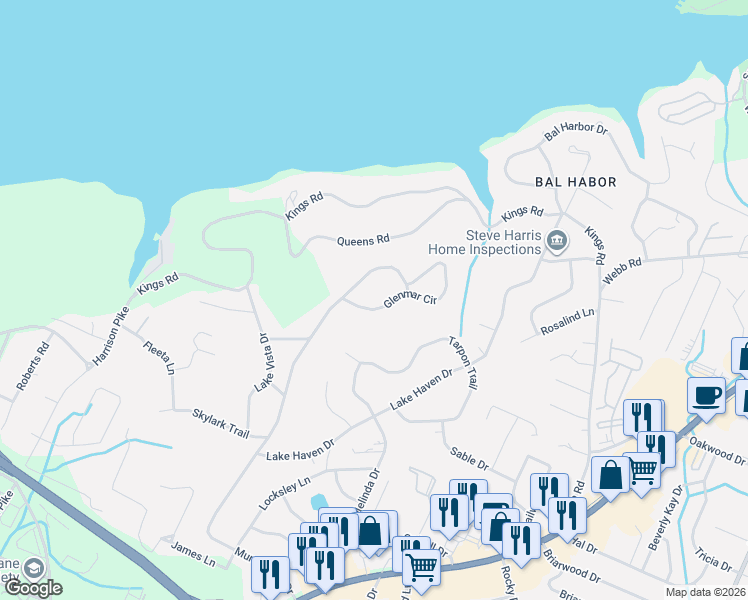 map of restaurants, bars, coffee shops, grocery stores, and more near 4809 Glenmar Circle in Chattanooga