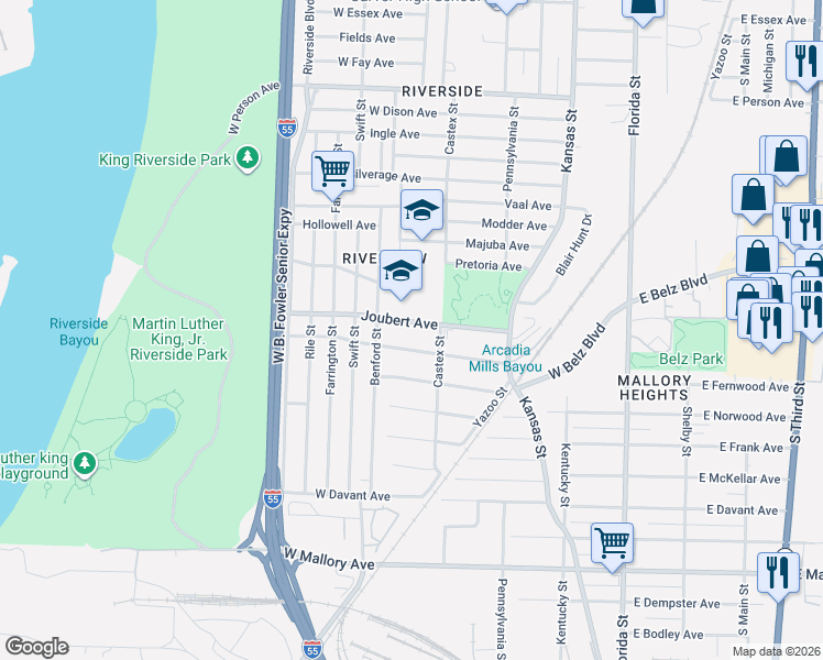 map of restaurants, bars, coffee shops, grocery stores, and more near 280 1st Avenue in Memphis