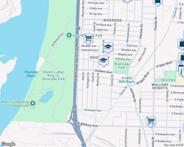 map of restaurants, bars, coffee shops, grocery stores, and more near 1962 Swift Street in Memphis