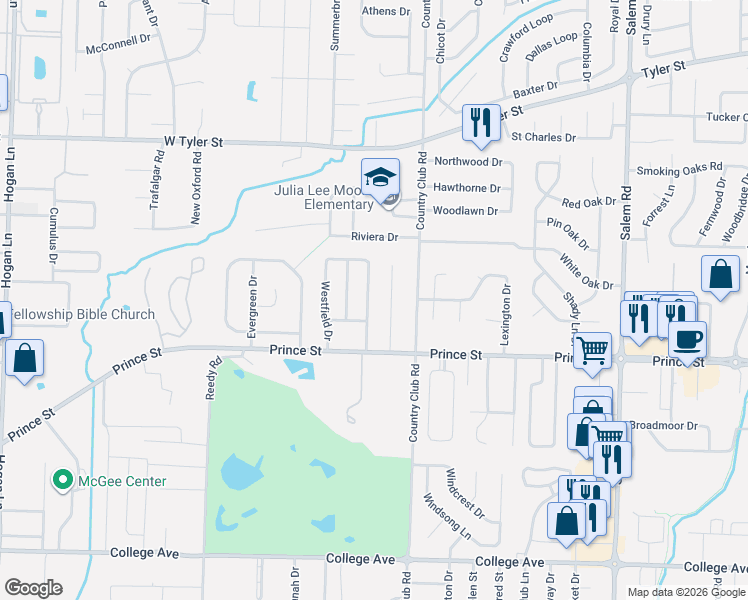 map of restaurants, bars, coffee shops, grocery stores, and more near 1115 Trillium Drive in Conway