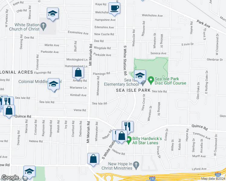 map of restaurants, bars, coffee shops, grocery stores, and more near 1361 Walton Road in Memphis