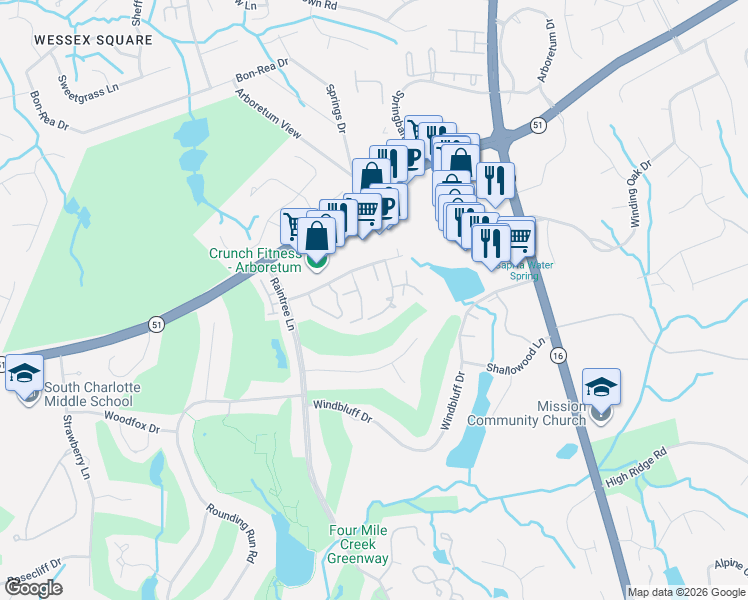 map of restaurants, bars, coffee shops, grocery stores, and more near in Charlotte
