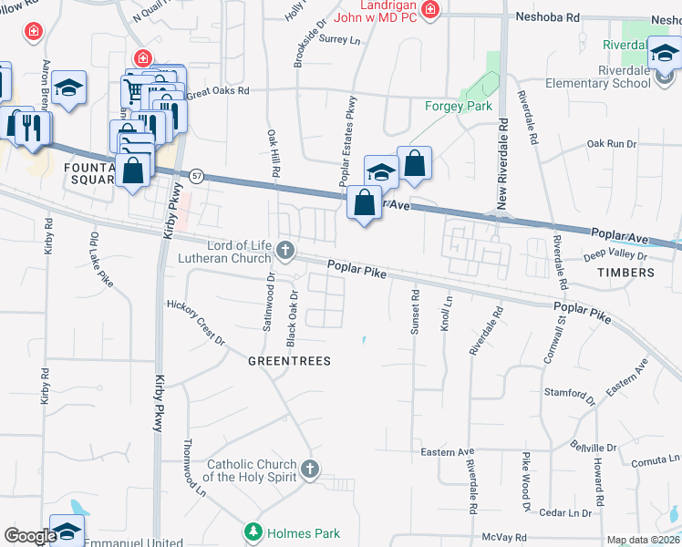 map of restaurants, bars, coffee shops, grocery stores, and more near 2016 Restington Lane in Memphis