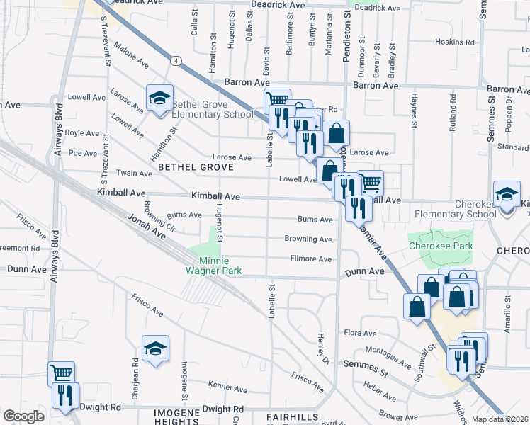 map of restaurants, bars, coffee shops, grocery stores, and more near 2653 Burns Avenue in Memphis