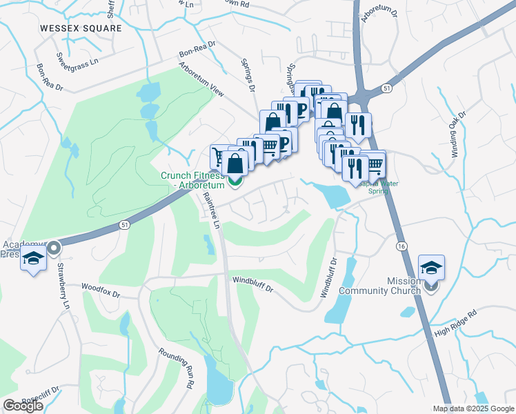 map of restaurants, bars, coffee shops, grocery stores, and more near 8012 Horse Chestnut Lane in Charlotte
