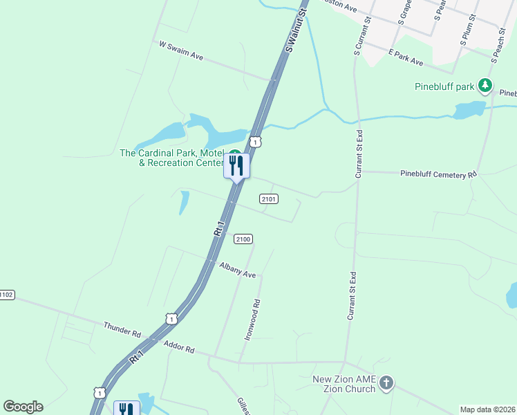 map of restaurants, bars, coffee shops, grocery stores, and more near 166 Merle Road in Pinebluff