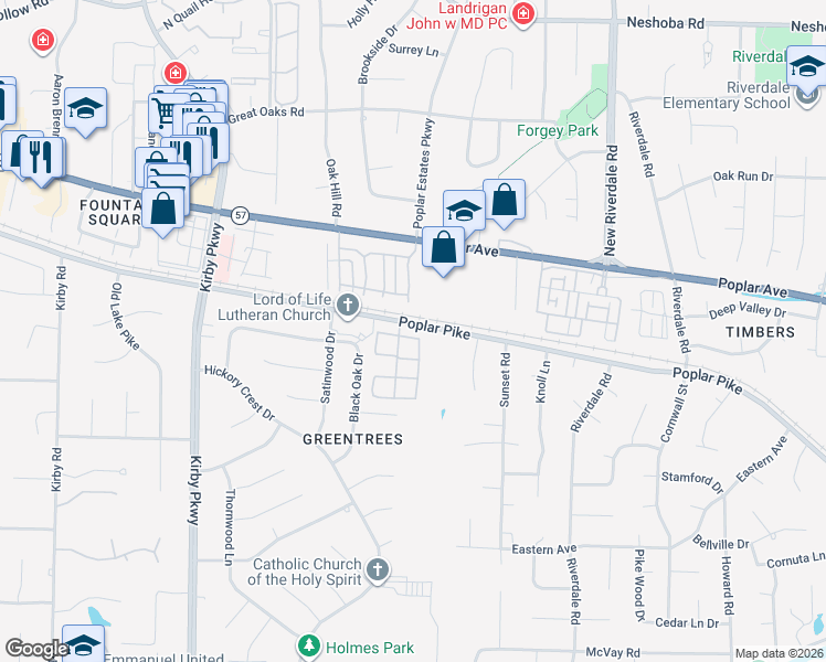 map of restaurants, bars, coffee shops, grocery stores, and more near 2016 Restington Lane in Memphis