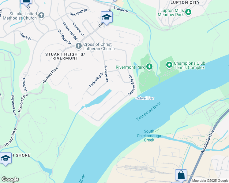 map of restaurants, bars, coffee shops, grocery stores, and more near 1394 Quiet Pond Drive in Chattanooga