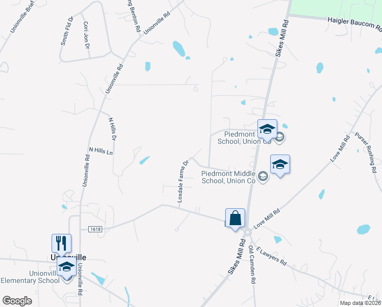 map of restaurants, bars, coffee shops, grocery stores, and more near 2901 Loxdale Farms Drive in Monroe