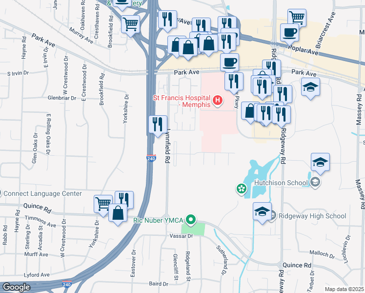 map of restaurants, bars, coffee shops, grocery stores, and more near 5838-5854 Cedar Forrest Dr in Memphis